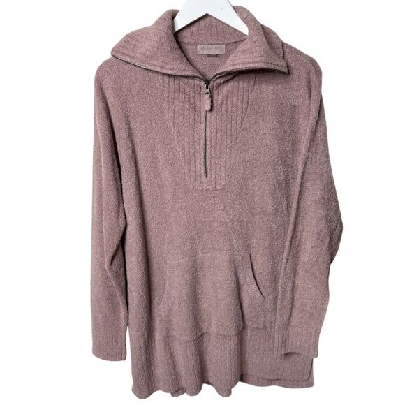 Barefoot Dreams CozyChic Lite Half Zip Pullover Tunic Sweater Mauve Blush Large - Picture 2 of 9